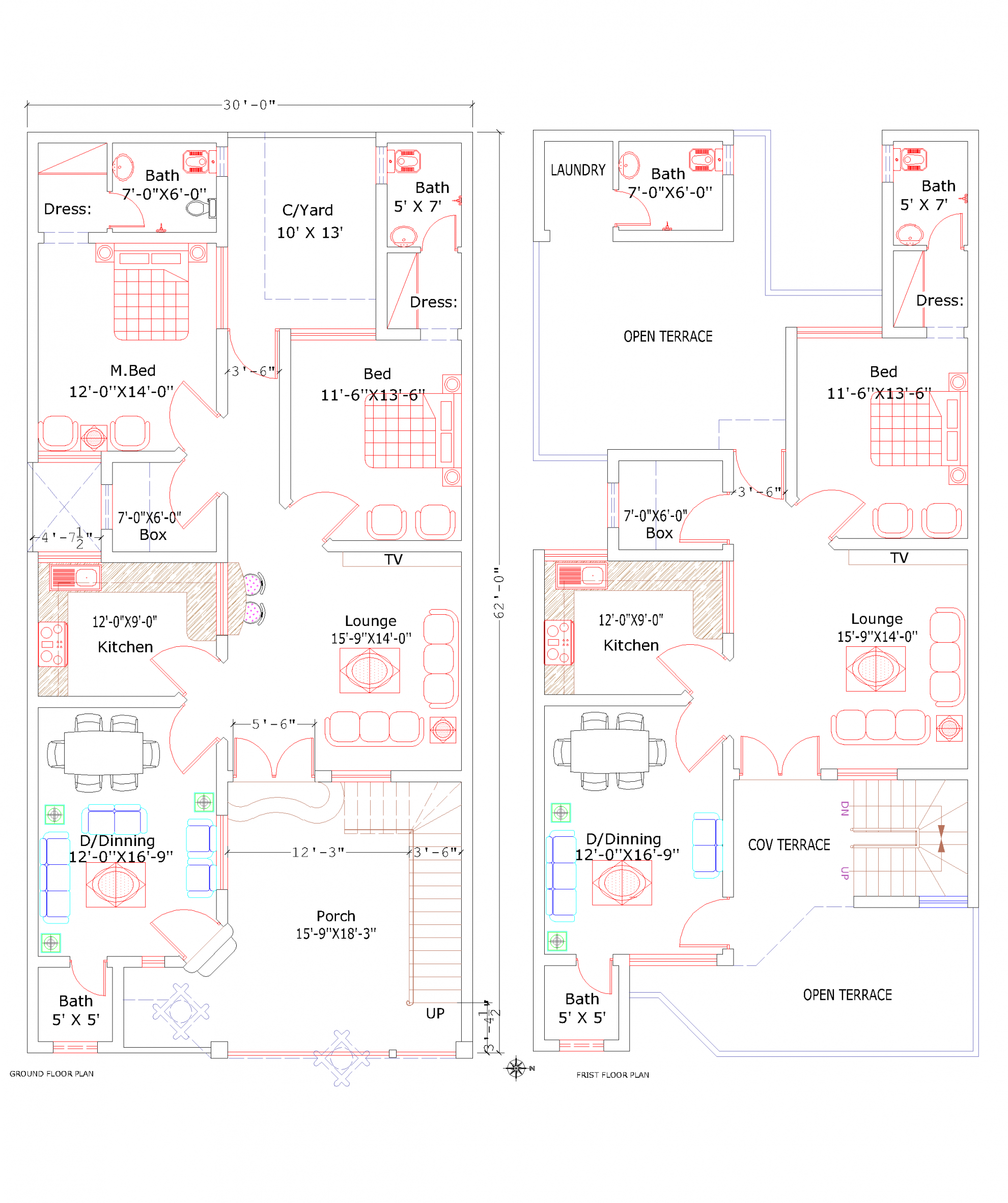 7 marla house plan drawing