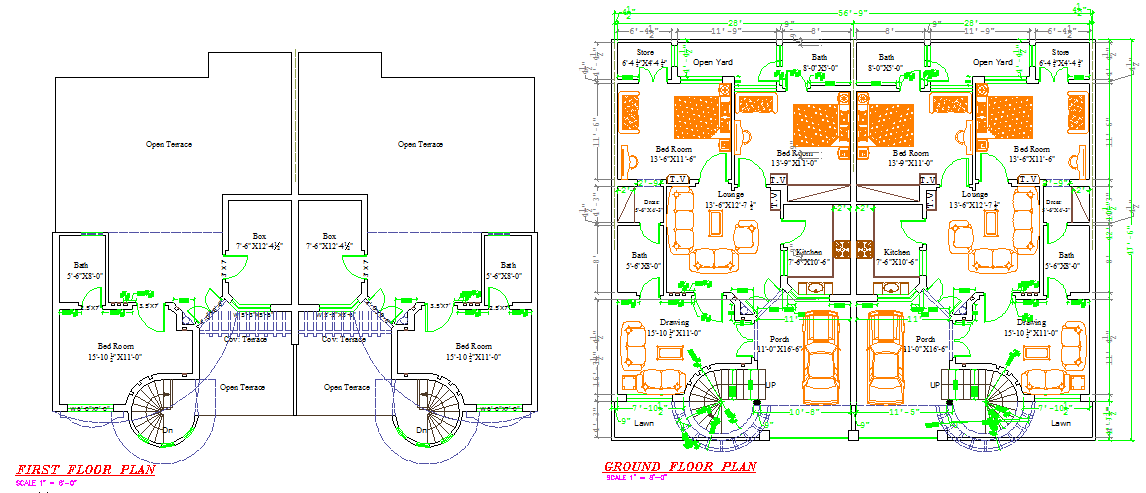 Duplex House Plan 56X47 - CadReGen: