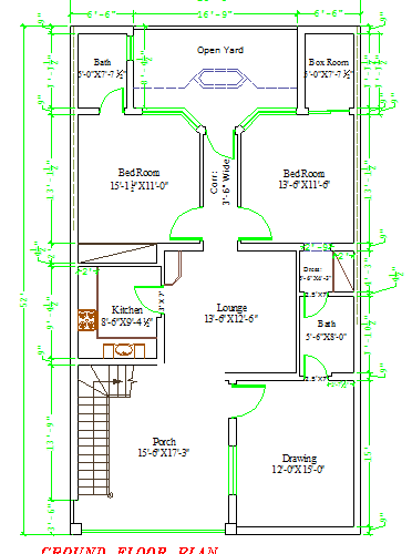 7 Marla House 32 X 60 Dwg Cadregen Com